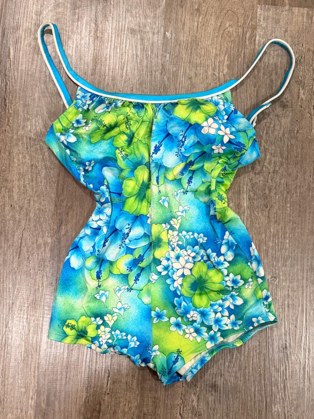 DeWeese 1960s Retro Floral One Piece Swimsuit